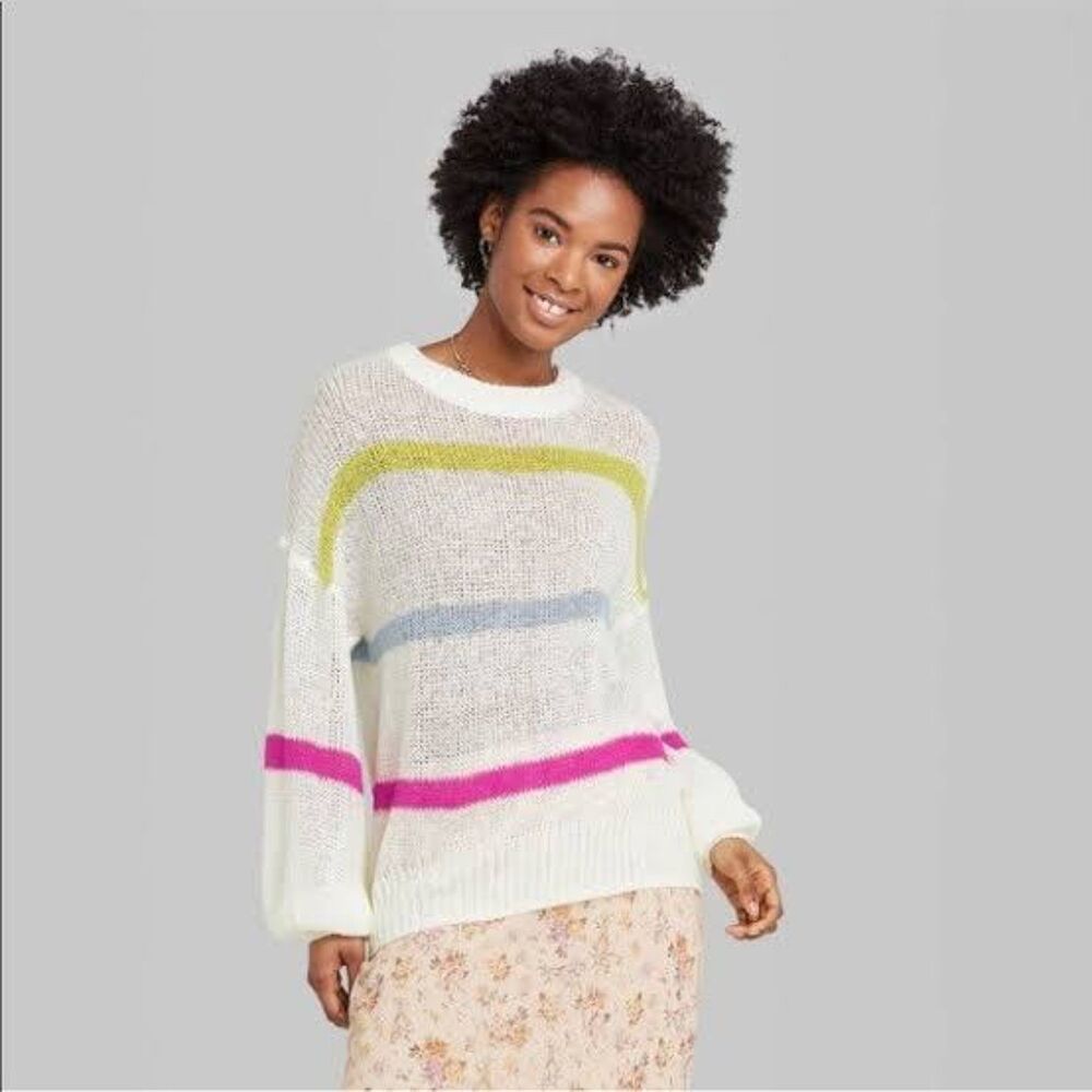 Wild Fable White Multicolor Stripe Pullover Loose Knit Relaxed